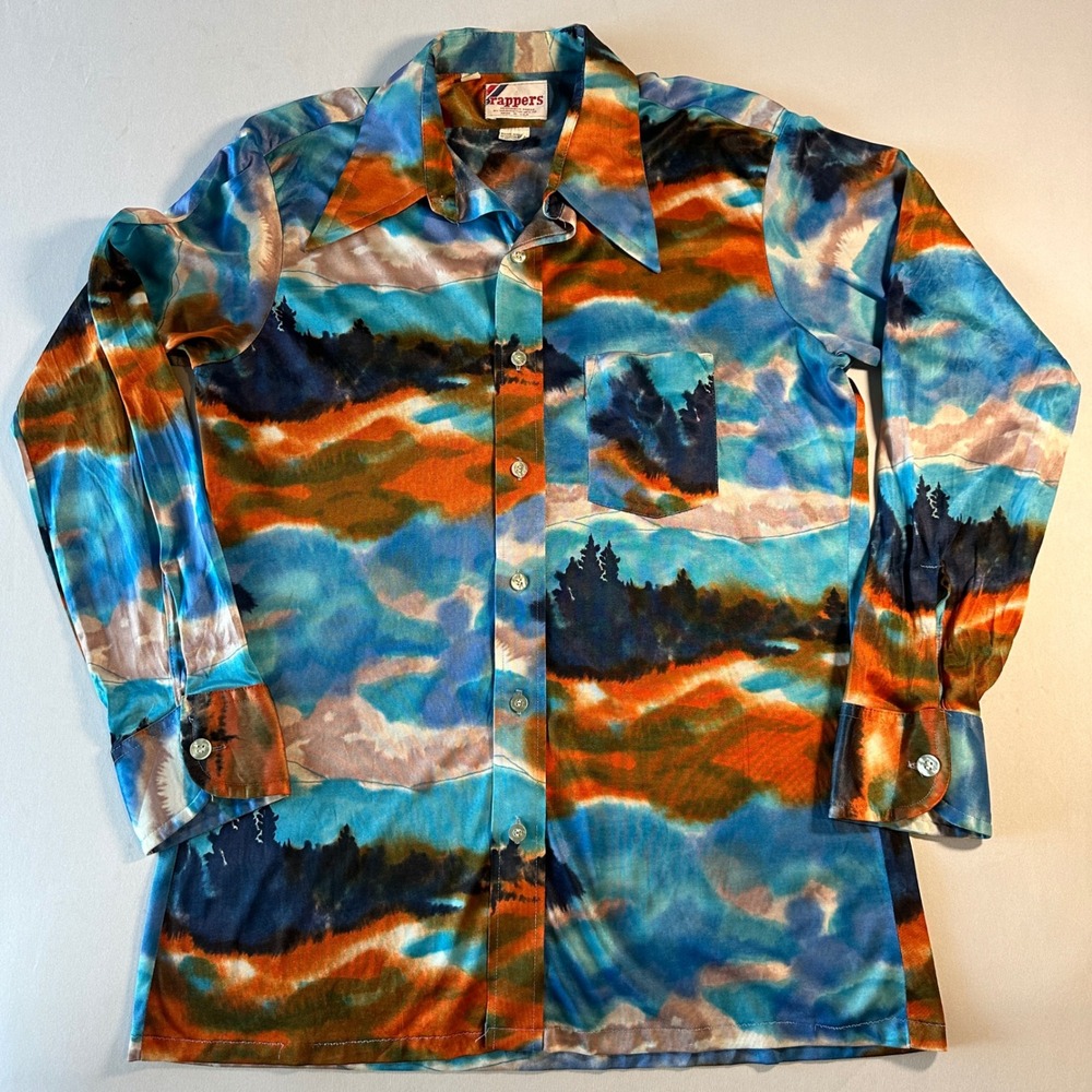 VTG 70s‎ Rappers Disco Shirt Mens Large USA Dagger Collar Psychedelic Studio 54